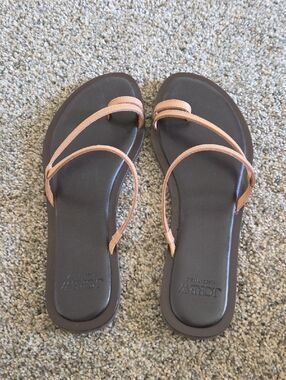 J. Crew Brown Footbed Sandals with Tan Straps